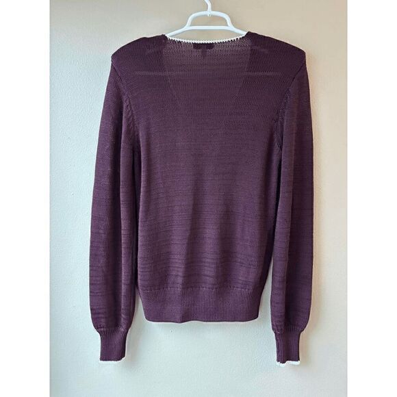 Reiss Talia Tipped V Neck Sweater in Burgundy Size Medium - Picture 2 of 2